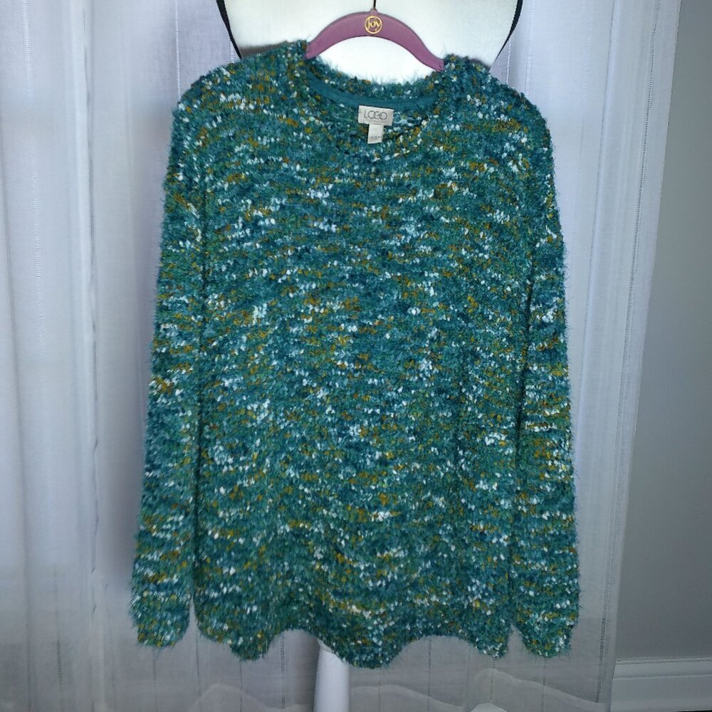 LOGO by Lori Goldstein Sweater HiLo Celestial Teal Speckled Color NWOT L